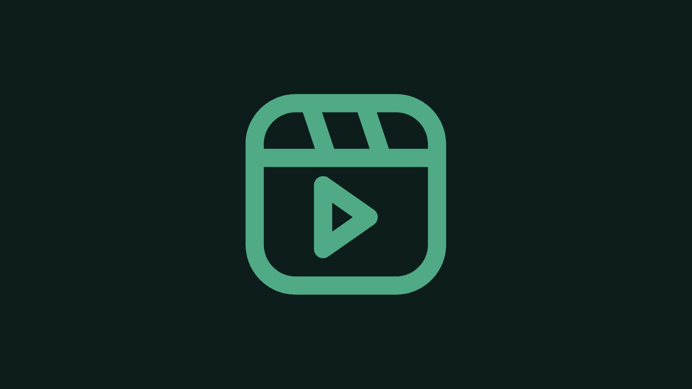 Green video camera icon with play button on a dark background.