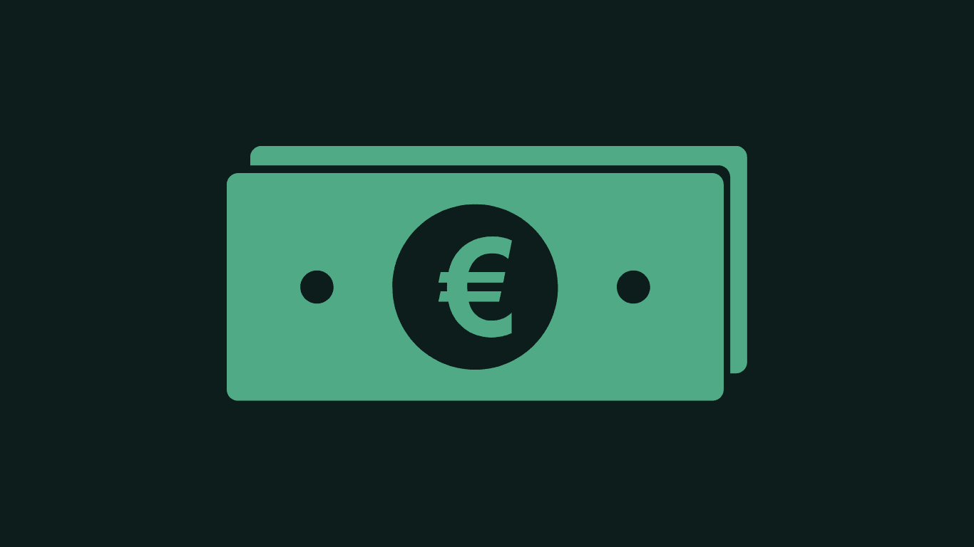 Icon of a stack of Euro banknotes on a dark background.